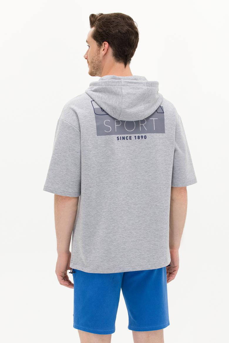 Erkek Gri Melanj Kapüşonlu Sweatshirt - 50264179011