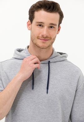 Erkek Gri Melanj Kapüşonlu Sweatshirt - 50264179011