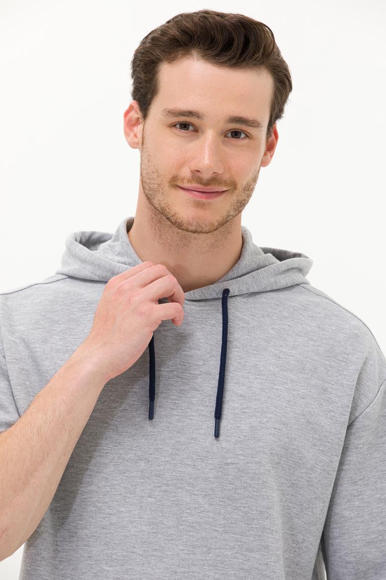 Erkek Gri Melanj Kapüşonlu Sweatshirt - 50264179011