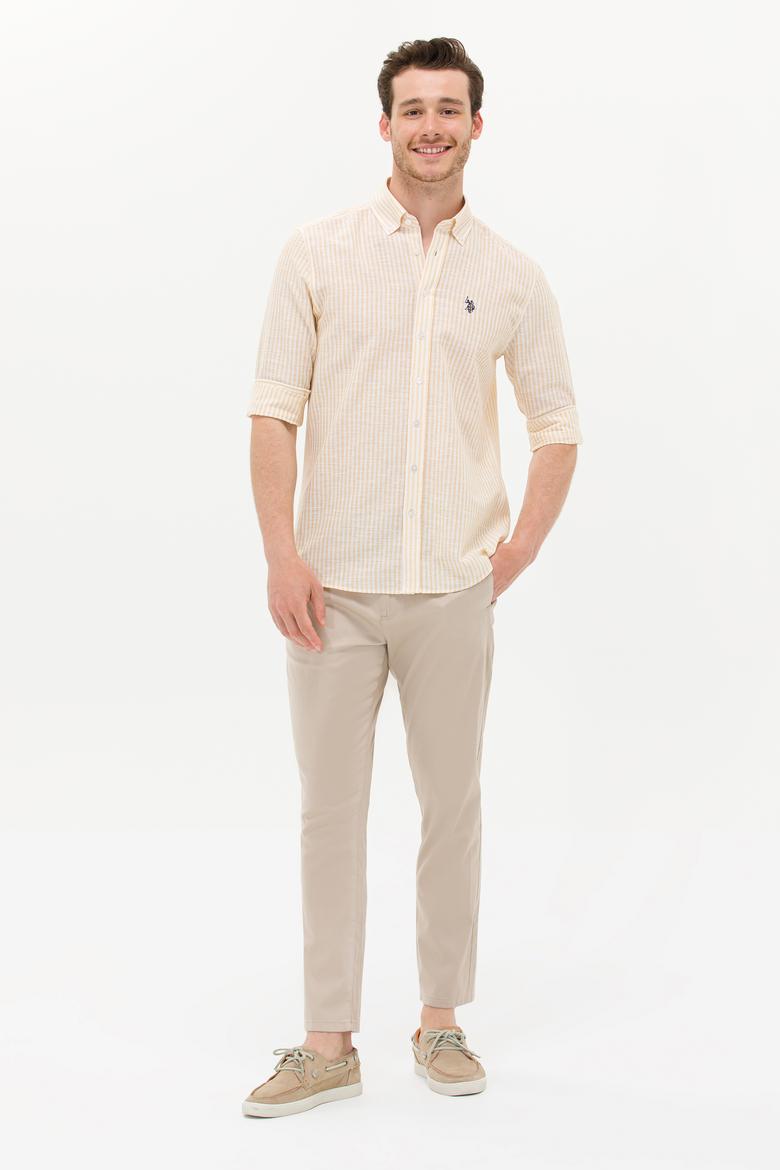 Erkek Sarı Çizgili Beyaz Gömlek - 50275859017