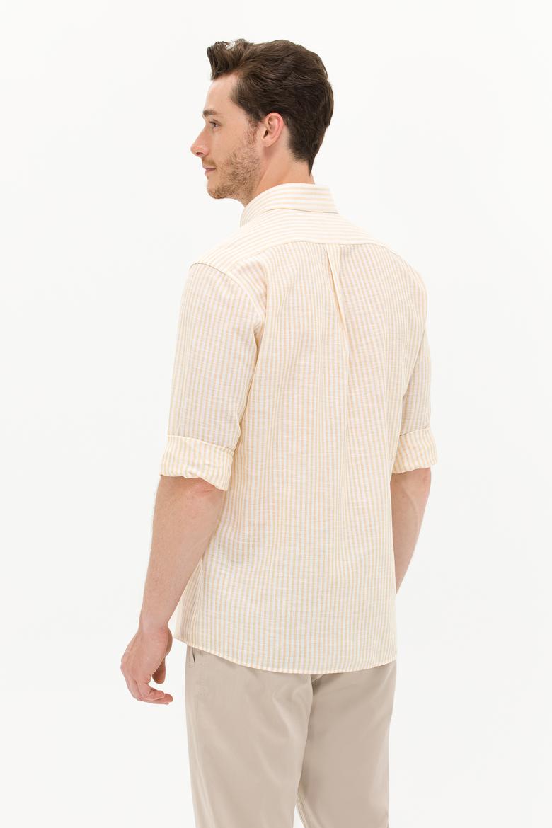 Erkek Sarı Çizgili Beyaz Gömlek - 50275859017