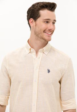 Erkek Sarı Çizgili Beyaz Gömlek - 50275859017