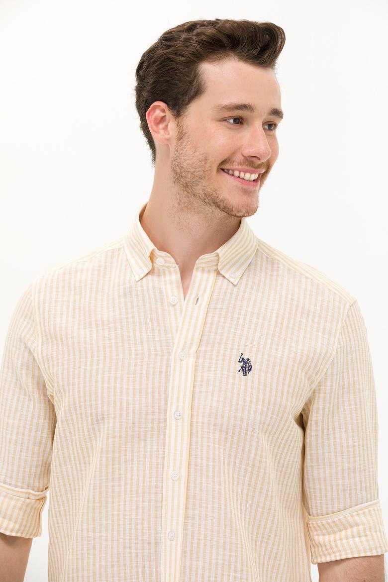 Erkek Sarı Çizgili Beyaz Gömlek - 50275859017