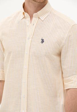 Erkek Sarı Çizgili Beyaz Gömlek - 50275859017