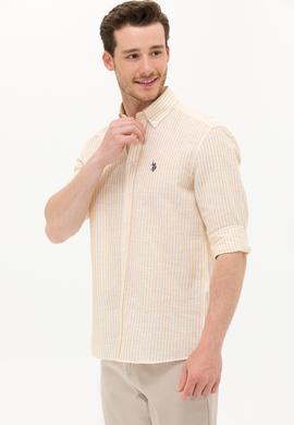 Erkek Sarı Çizgili Beyaz Gömlek - 50275859017