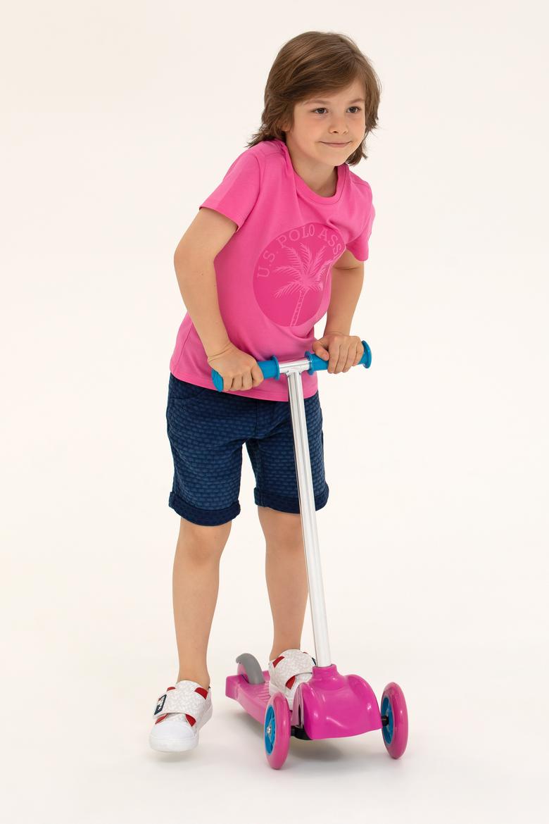 Çocuk Pembe Bisiklet Yaka Tişört - 50266008052