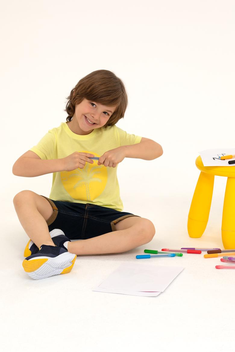 Çocuk Açık Sarı Bisiklet Yaka Tişört - 50266008063