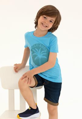 Çocuk Turkuaz Bisiklet Yaka Tişört - 50266008074