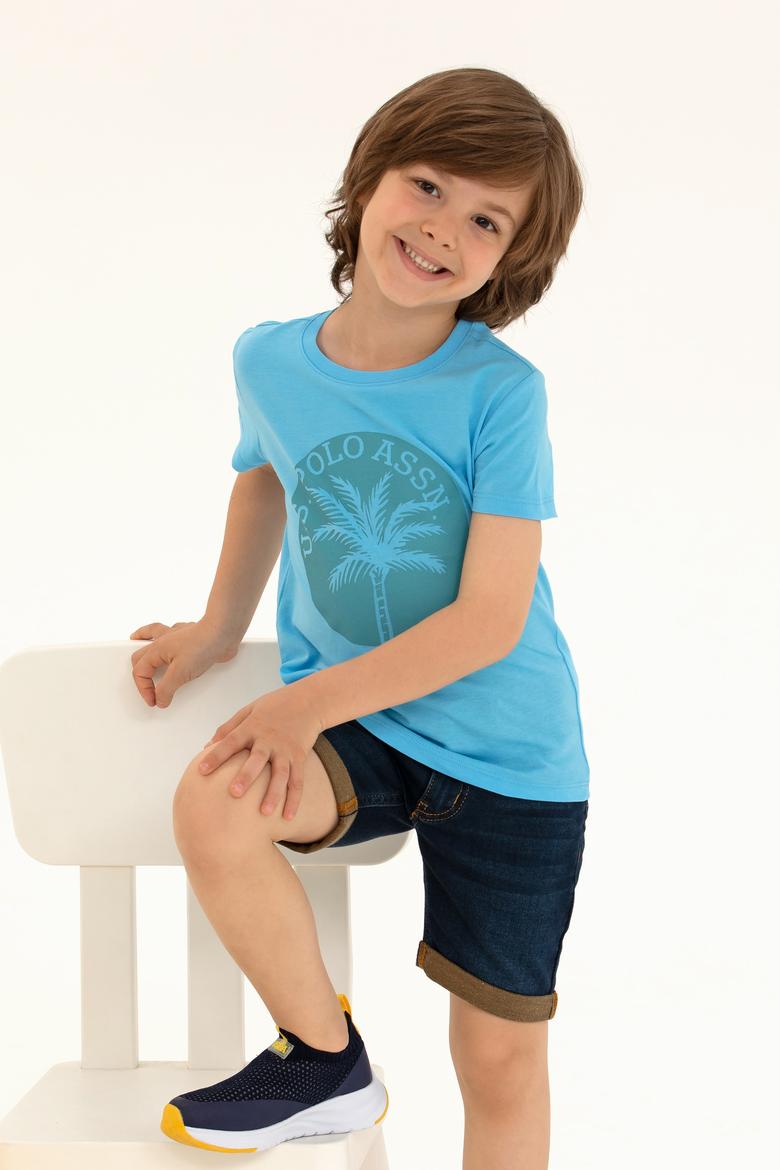 Çocuk Turkuaz Bisiklet Yaka Tişört