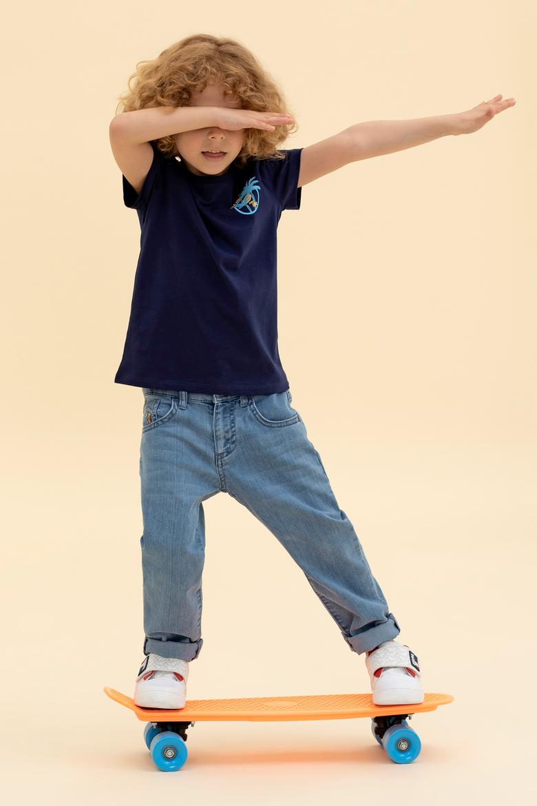 Çocuk Lacivert Bisiklet Yaka Tişört - 50266012017