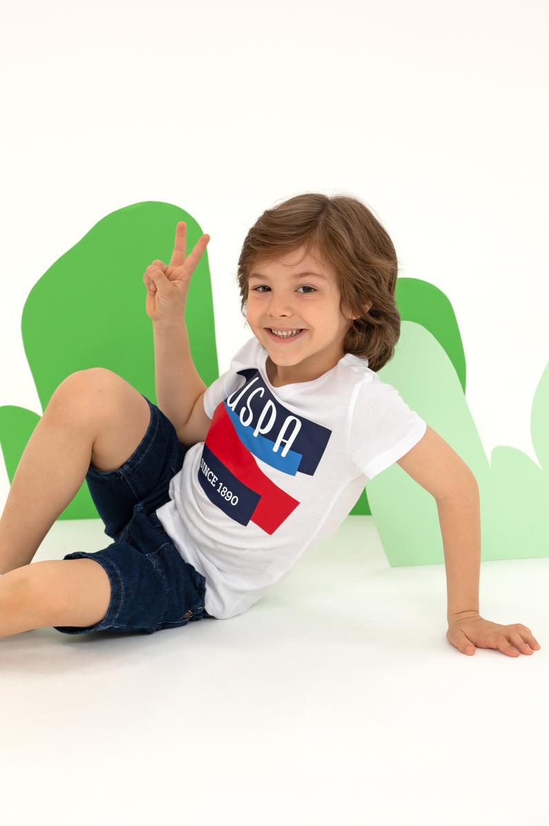 Çocuk Beyaz Bisiklet Yaka Tişört