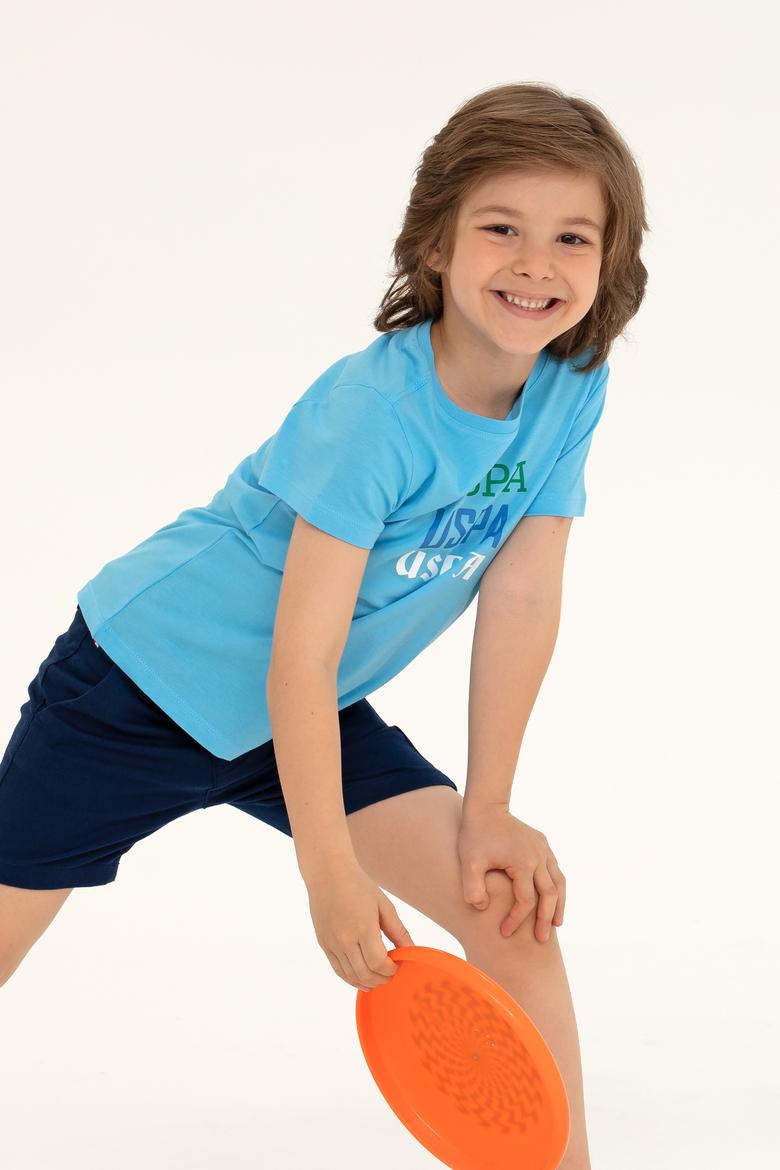 Çocuk Turkuaz Bisiklet Yaka Tişört