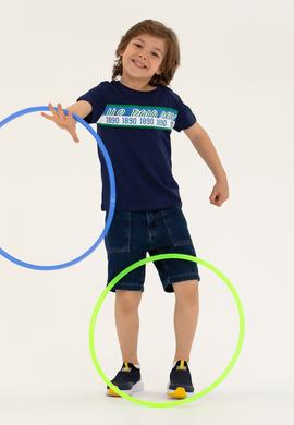 Çocuk Lacivert Bisiklet Yaka Tişört - 50266011011