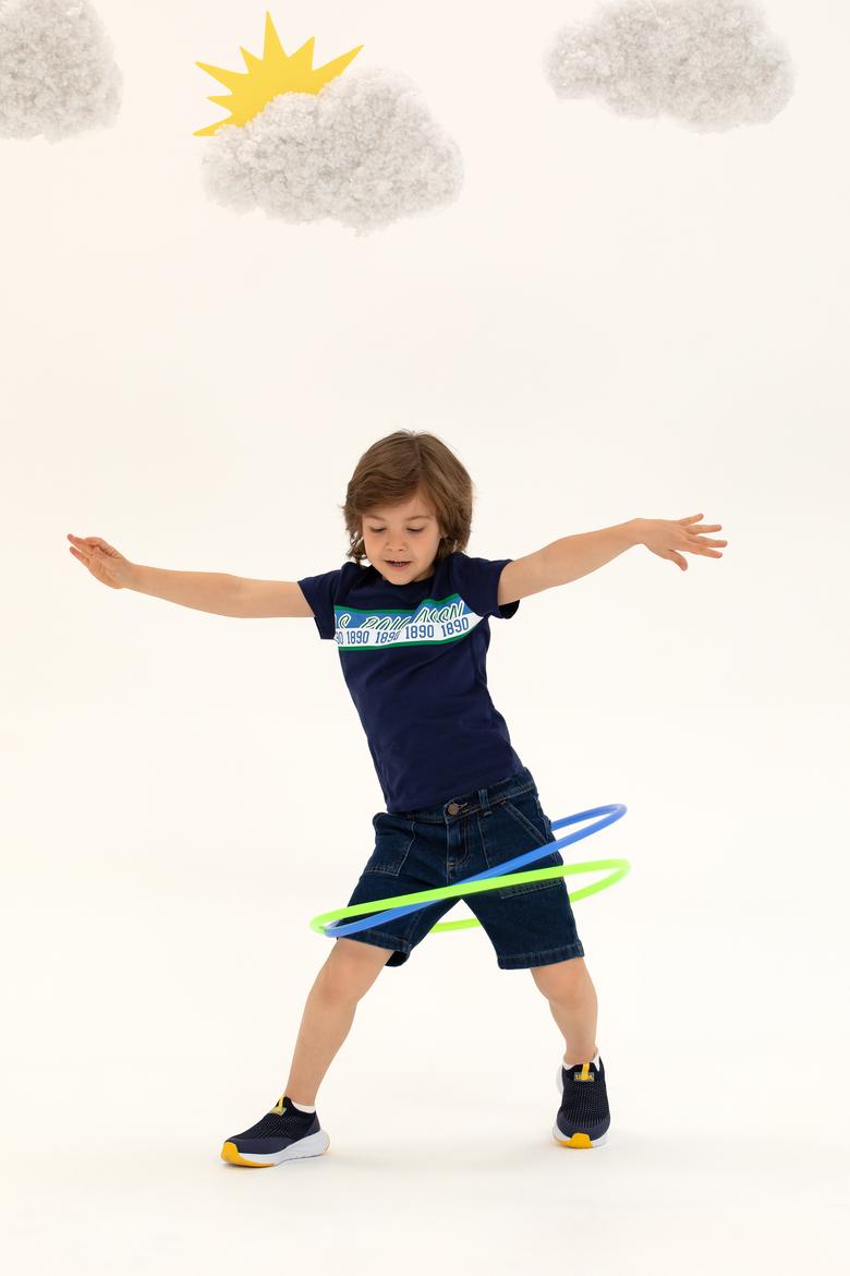 Çocuk Lacivert Bisiklet Yaka Tişört - 50266011011