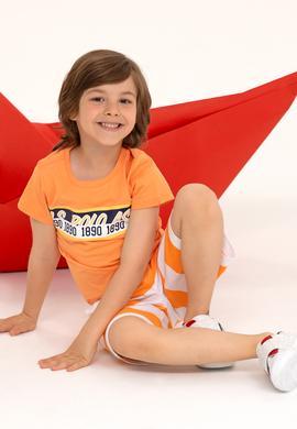 Çocuk Turuncu Bisiklet Yaka Tişört - 50266011023
