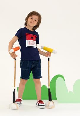 Çocuk Lacivert Bisiklet Yaka Tişört - 50266019033