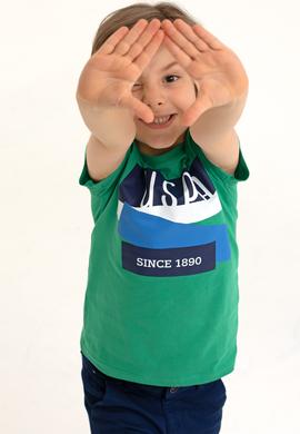 Çocuk Yeşil Bisiklet Yaka Tişört - 50266021036