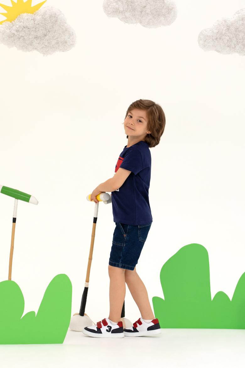 Çocuk Lacivert Bisiklet Yaka Tişört - 50266019033