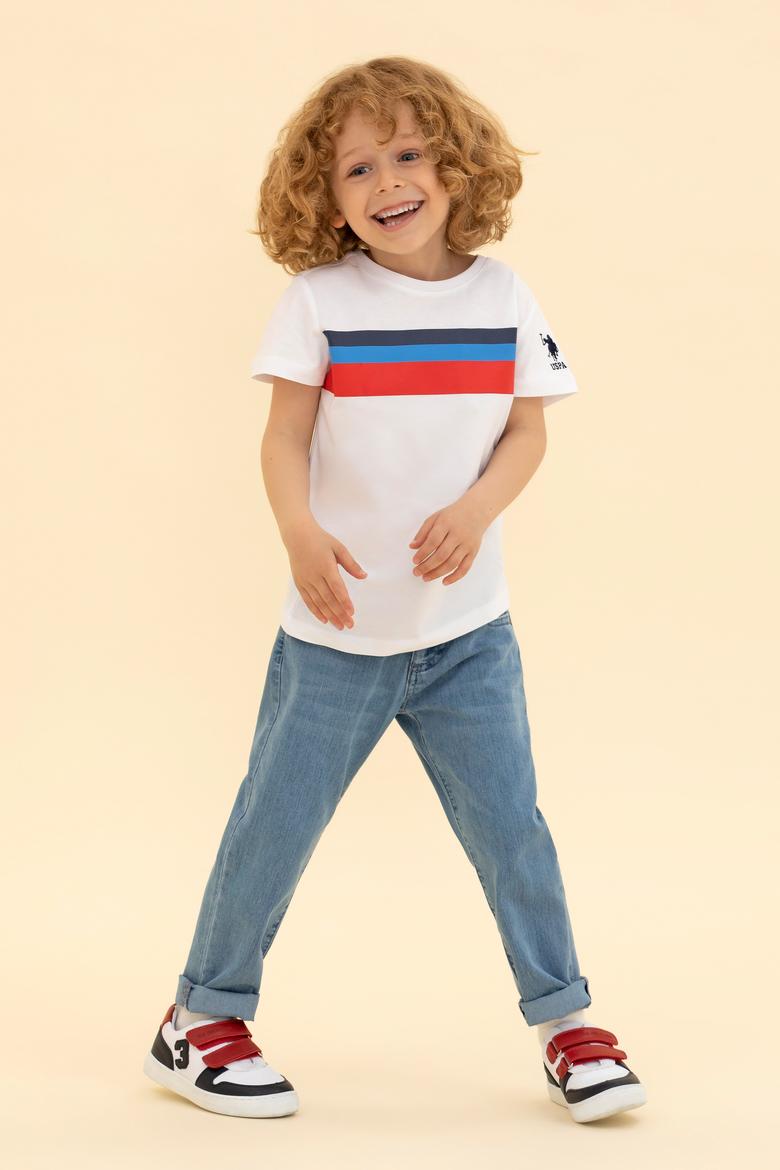 Çocuk Beyaz Bisiklet Yaka Tişört - 50265957003