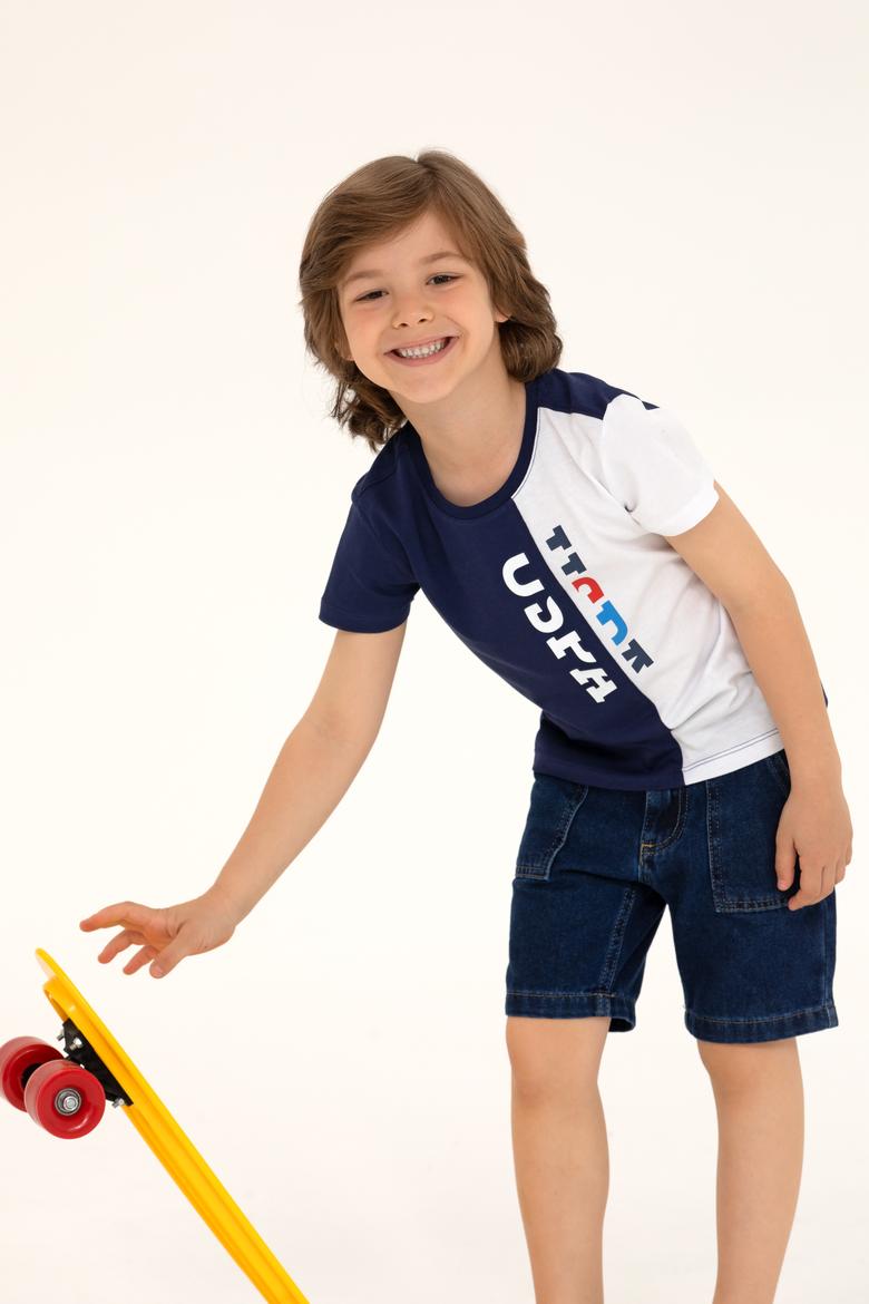 Çocuk Lacivert Bisiklet Yaka Tişört - 50265959023