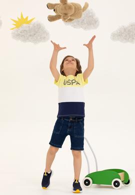 Çocuk Açık Sarı Bisiklet Yaka Tişört - 50265974008