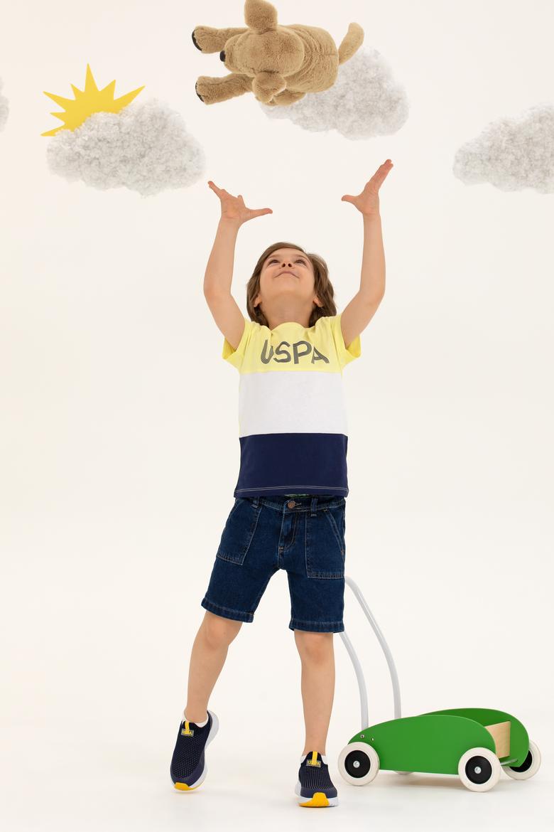 Çocuk Açık Sarı Bisiklet Yaka Tişört