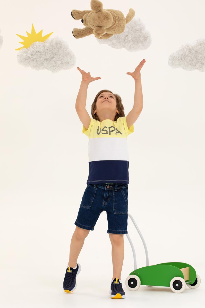 Çocuk Açık Sarı Bisiklet Yaka Tişört