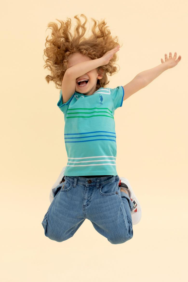 Çocuk Mint Yeşili Bisiklet Yaka Tişört