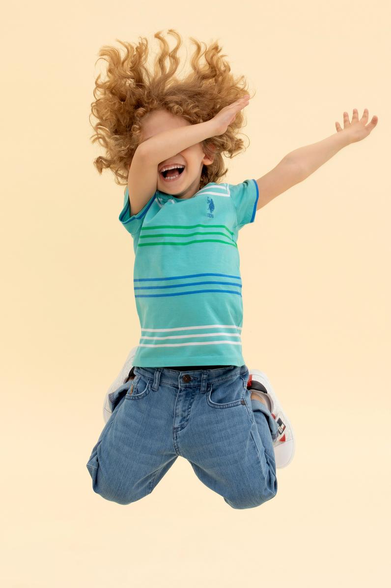 Çocuk Mint Yeşili Bisiklet Yaka Tişört