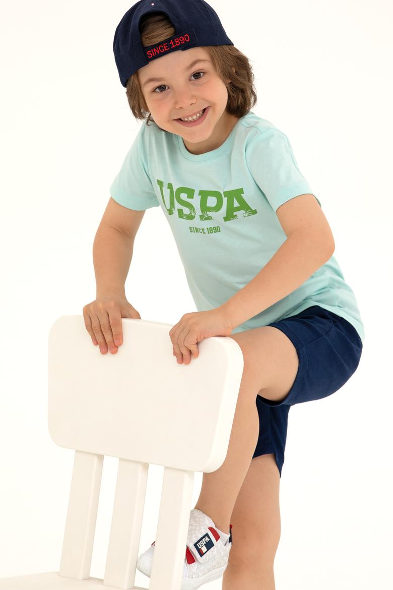 Çocuk Su Yeşili Bisiklet Yaka Tişört - 50265978031