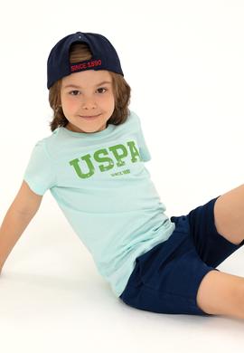 Çocuk Su Yeşili Bisiklet Yaka Tişört - 50265978031