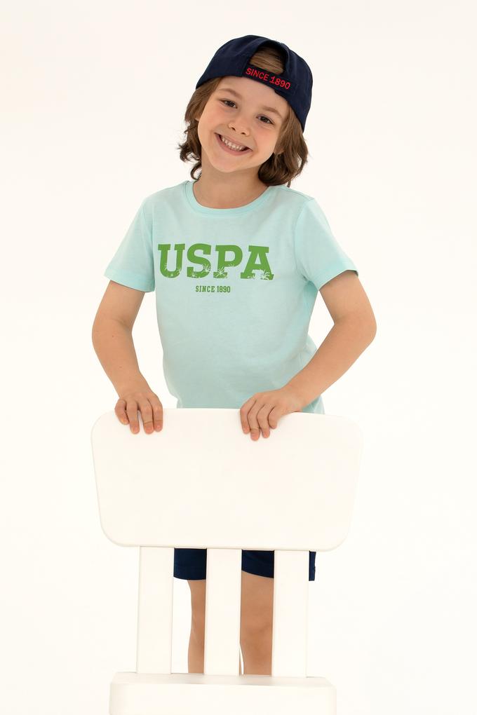 Çocuk Su Yeşili Bisiklet Yaka Tişört