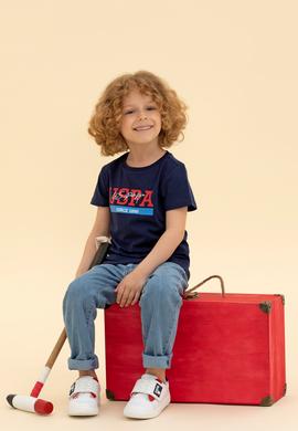 Çocuk Lacivert Bisiklet Yaka Tişört - 50265992023