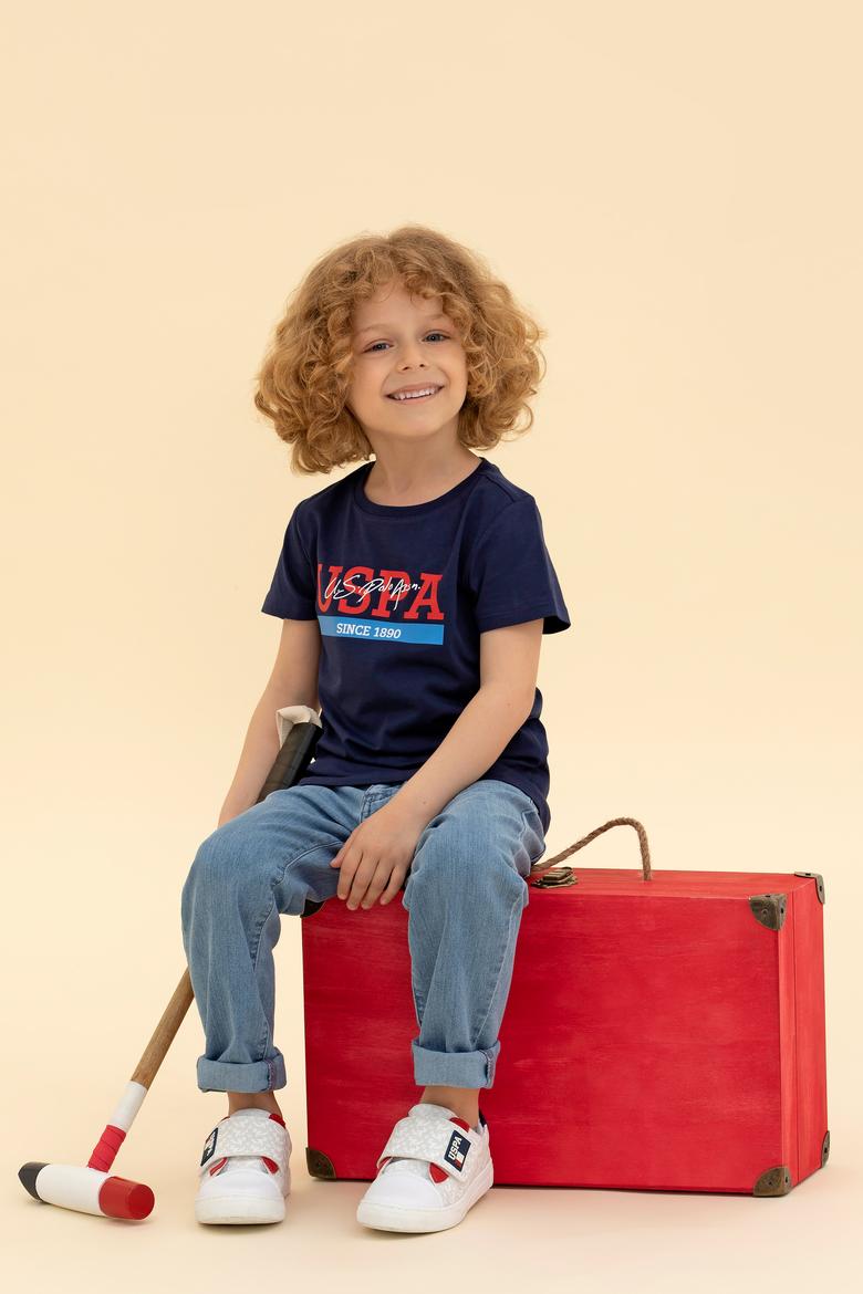 Çocuk Lacivert Bisiklet Yaka Tişört - 50265992023