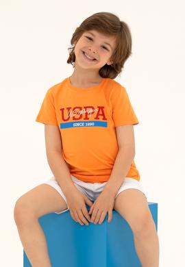 Çocuk Turuncu Bisiklet Yaka Tişört - 50265992044