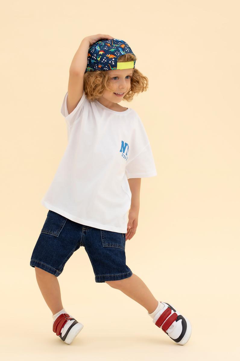 Çocuk Beyaz Bisiklet Yaka Tişört