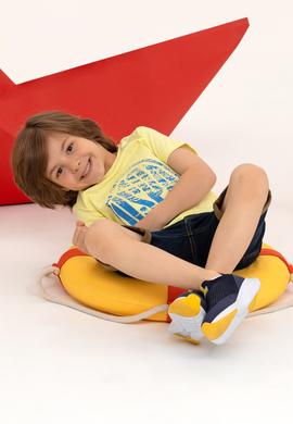 Çocuk Açık Sarı Bisiklet Yaka Tişört - 50266038013