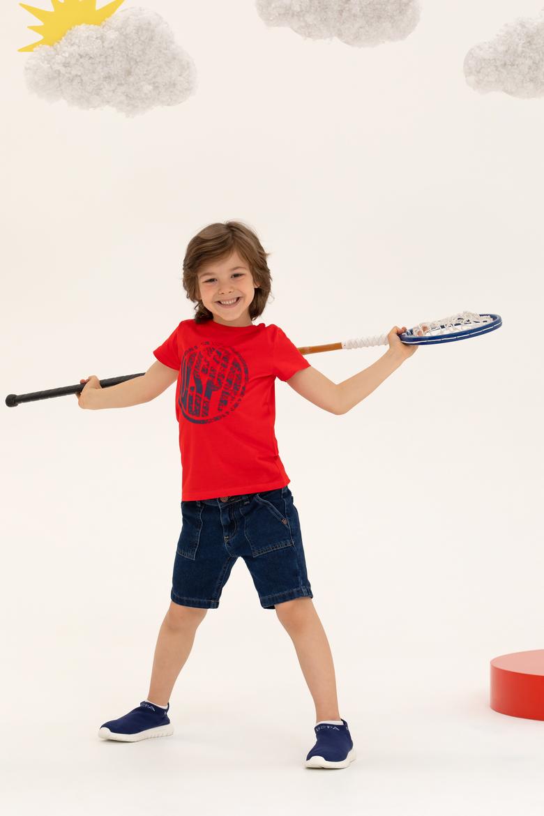 Çocuk Kırmızı Bisiklet Yaka Tişört - 50266038030