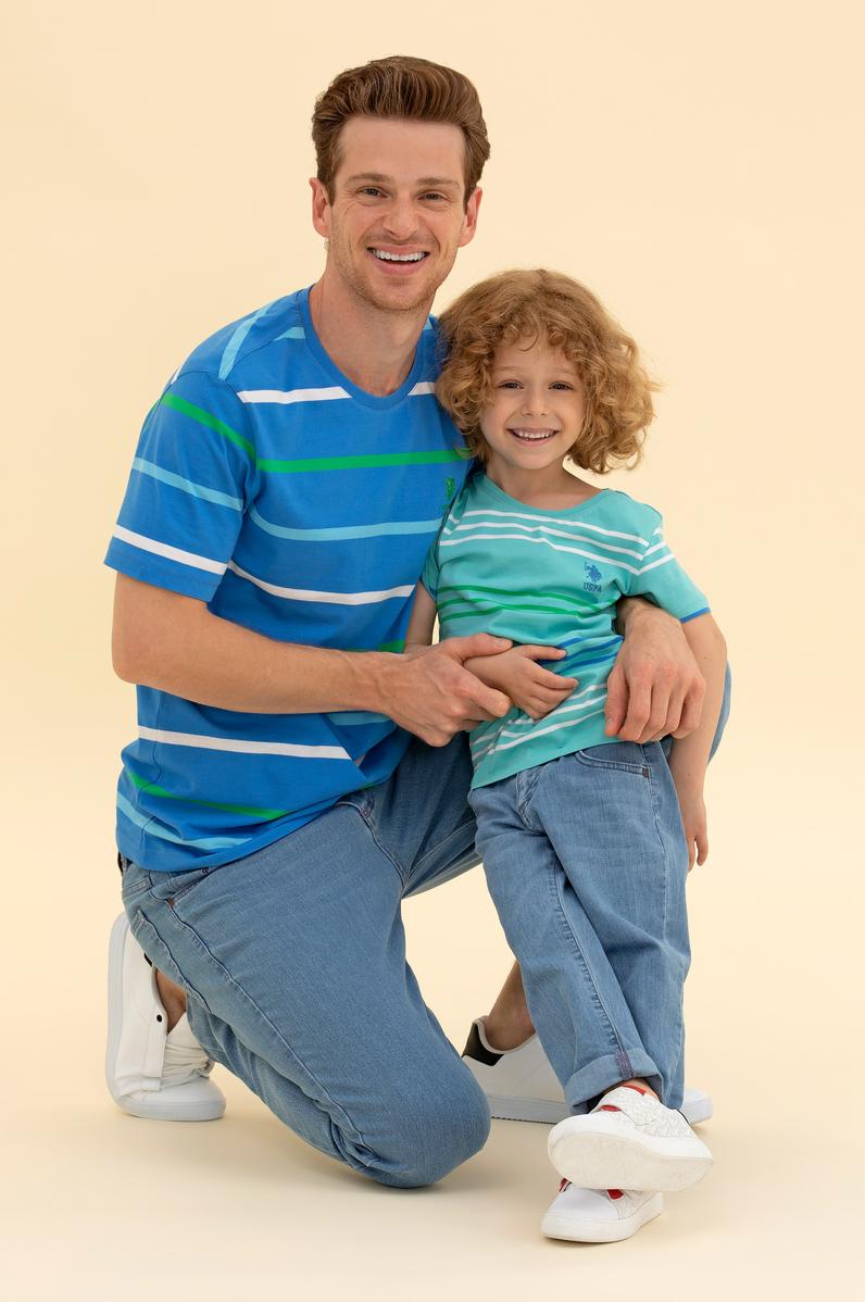 Erkek Saks Bisiklet Yaka Tişört