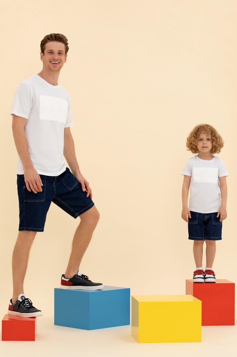 Çocuk Beyaz Bisiklet Yaka Tişört