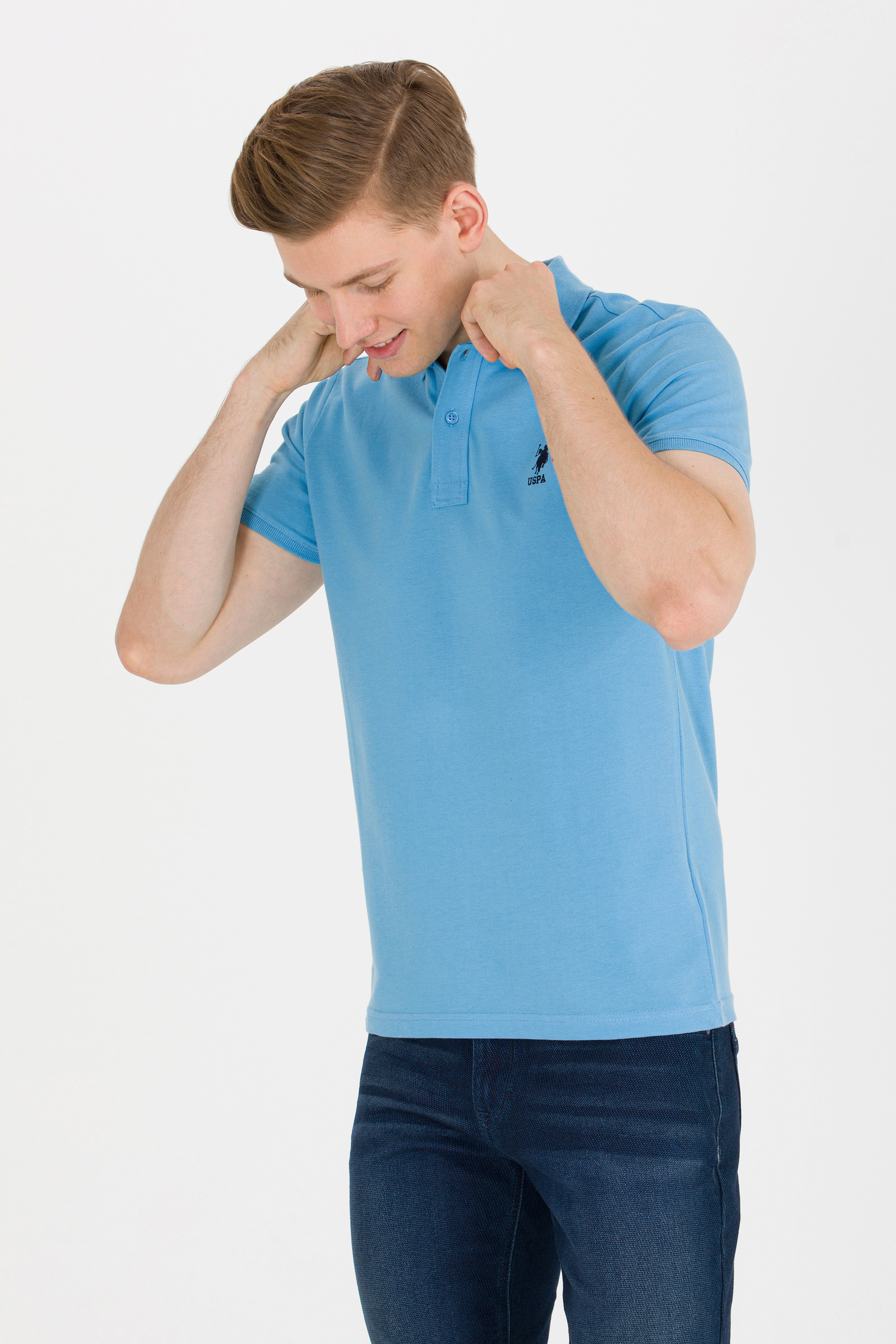 Erkek Turkuaz Basic Polo Yaka Tişört - Image 5