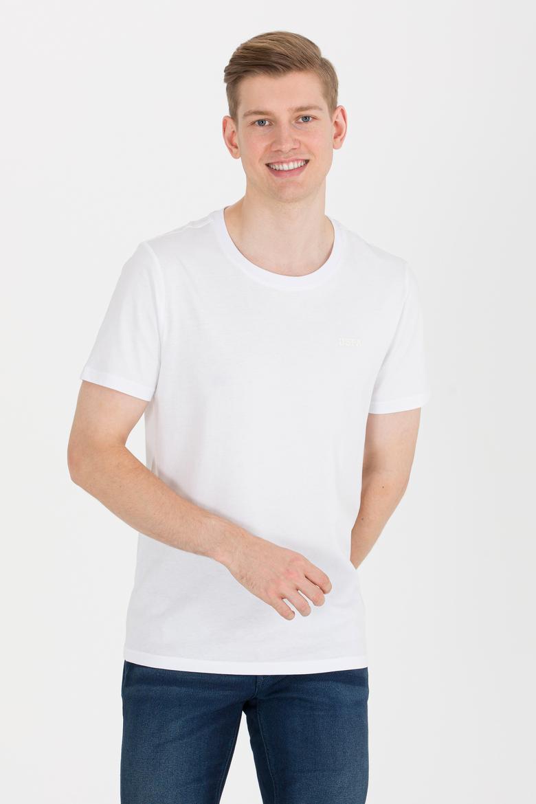 Erkek Beyaz Basic Bisiklet Yaka Tişört - 50264918018