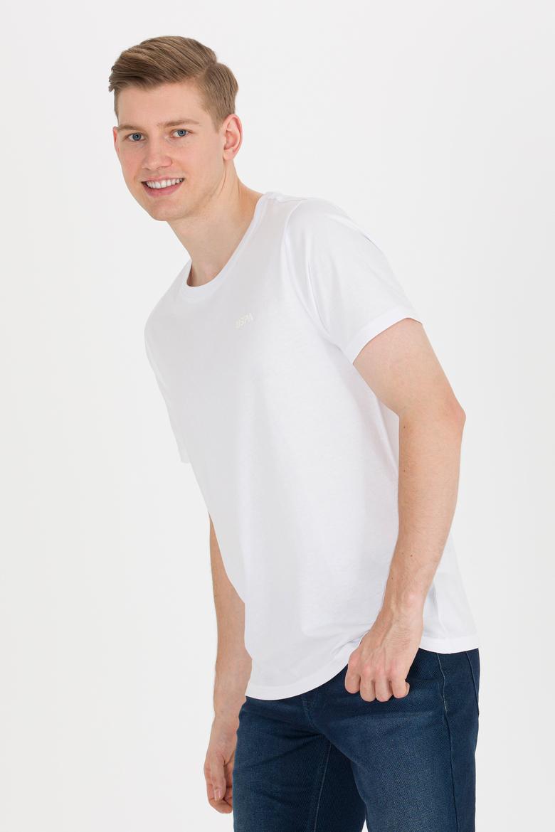 Erkek Beyaz Basic Bisiklet Yaka Tişört - 50264918018