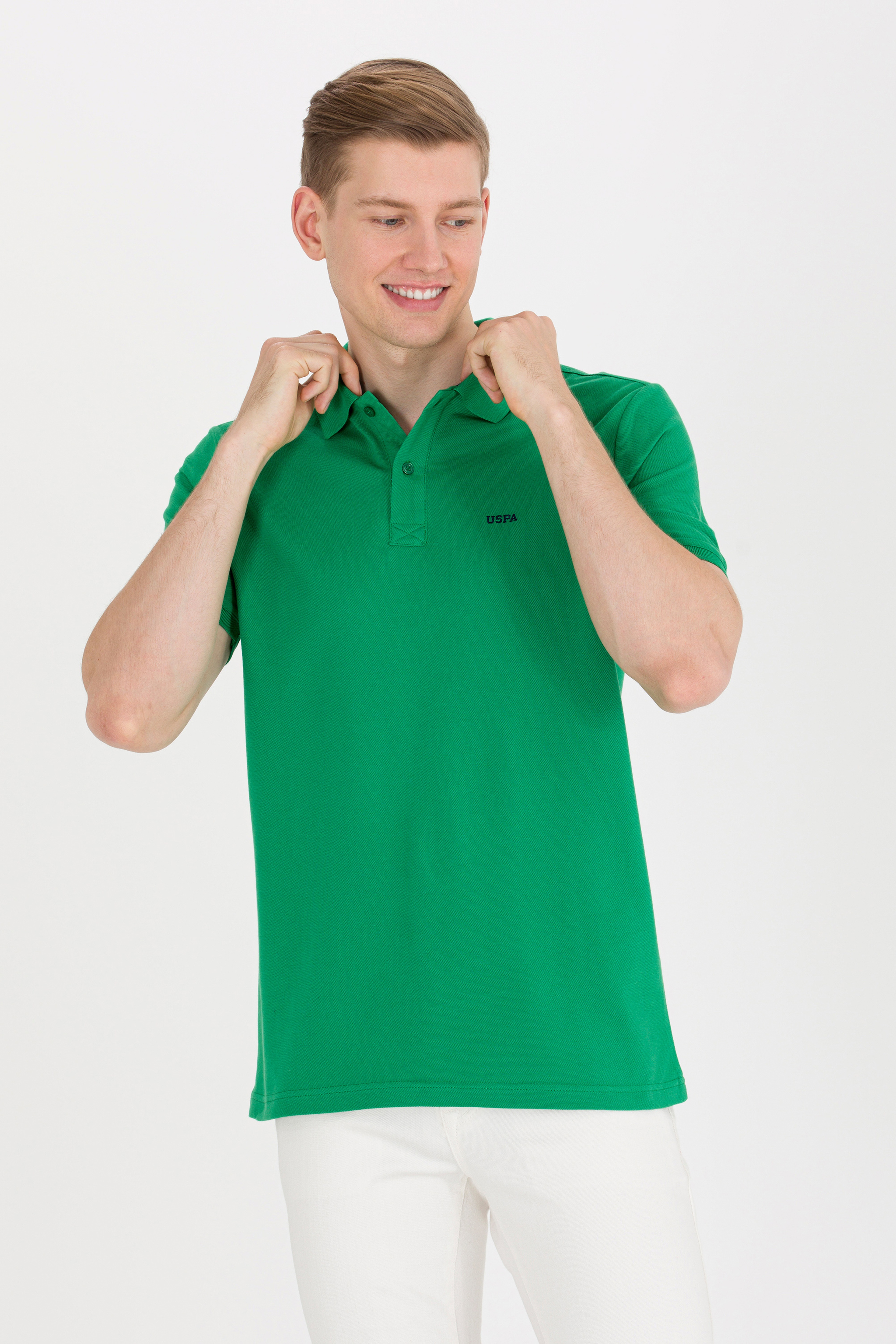 Erkek Yeşil Basic Polo Yaka Tişört - Image 4