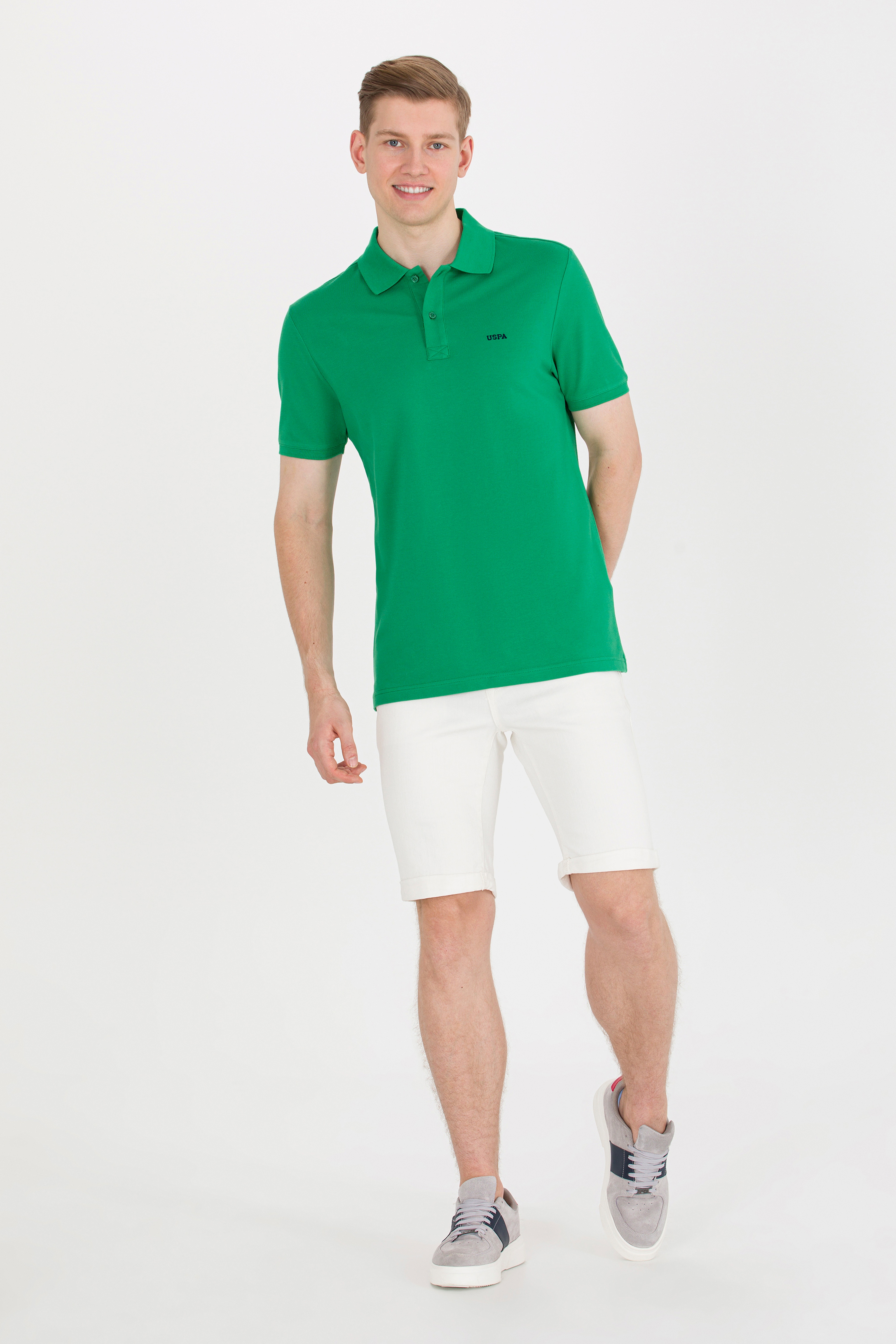 Erkek Yeşil Basic Polo Yaka Tişört - Image 3