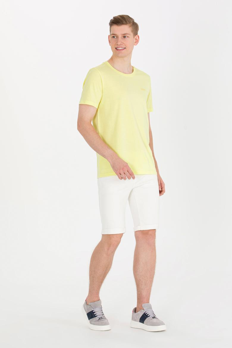 Erkek Açık Sarı Basic Bisiklet Yaka Tişört - 50264918008
