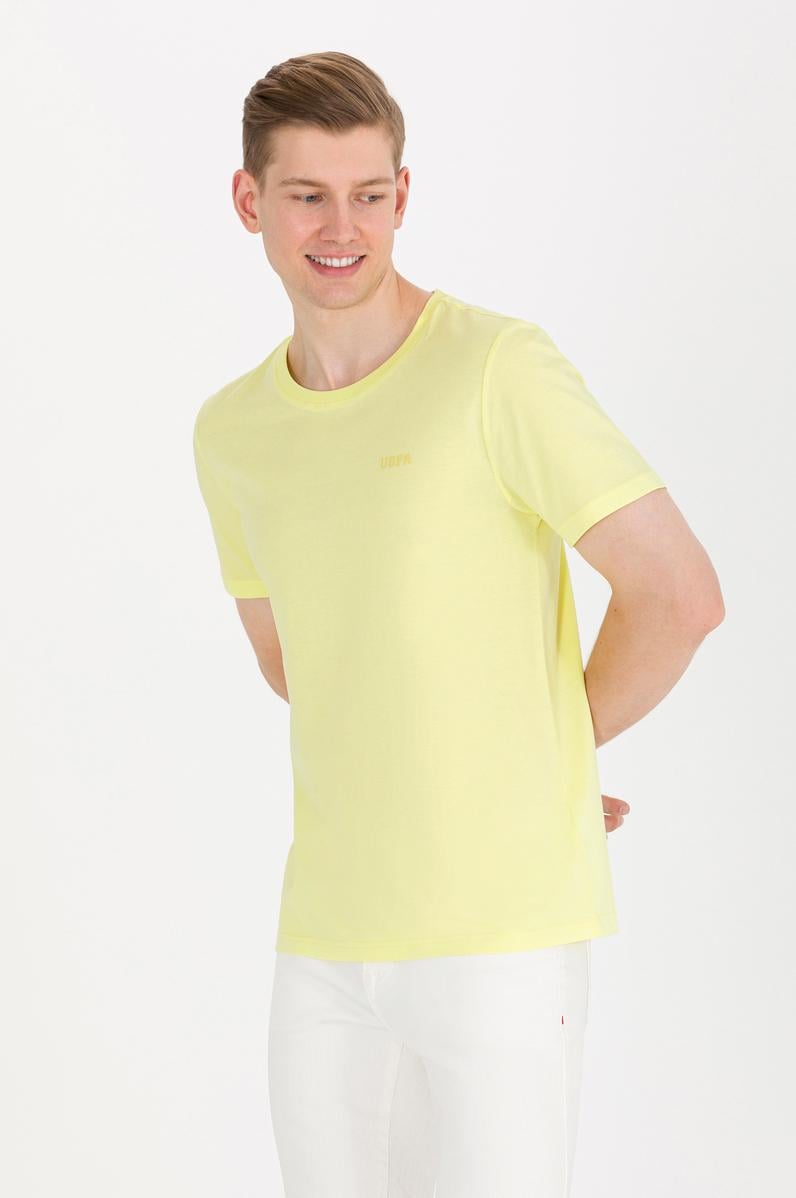 Erkek Açık Sarı Basic Bisiklet Yaka Tişört