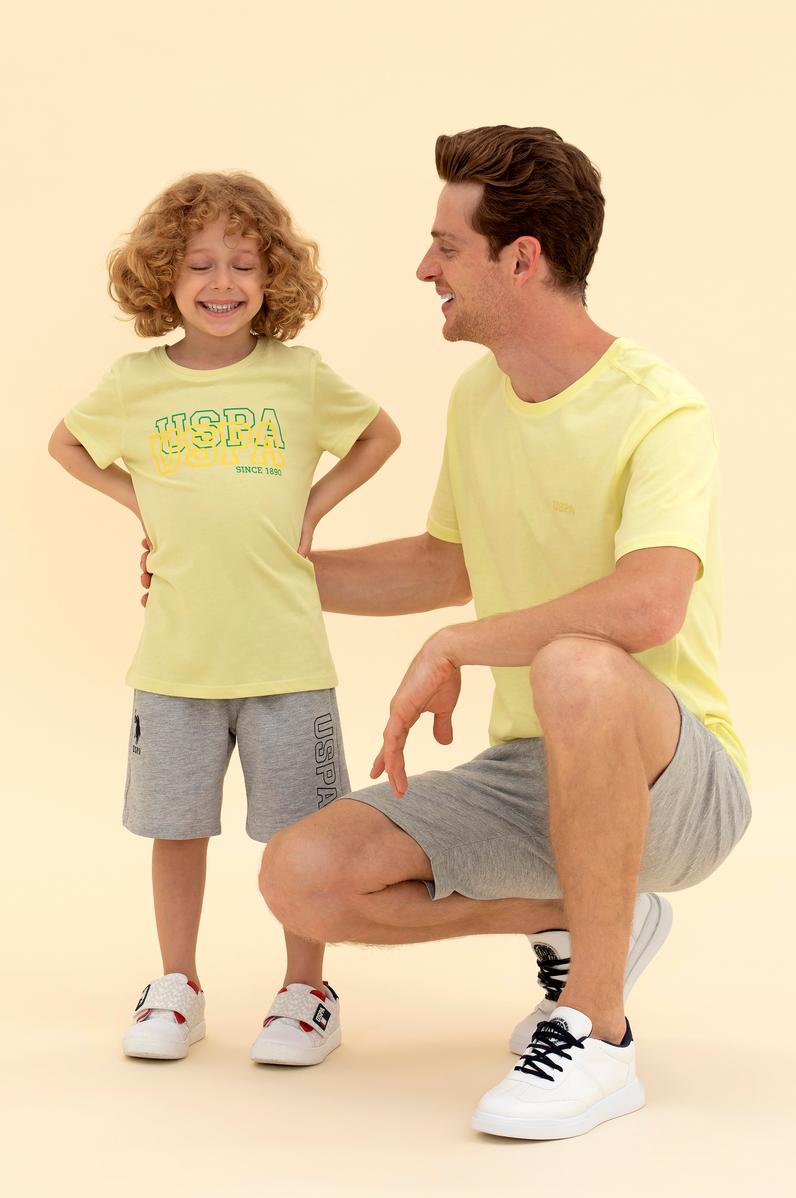 Erkek Açık Sarı Basic Bisiklet Yaka Tişört