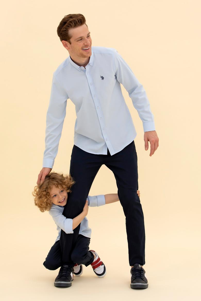 Erkek Açık Mavi Uzun Kollu Basic Gömlek