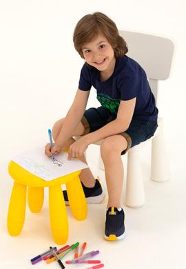 Çocuk Lacivert Bisiklet Yaka Tişört - 50266038001